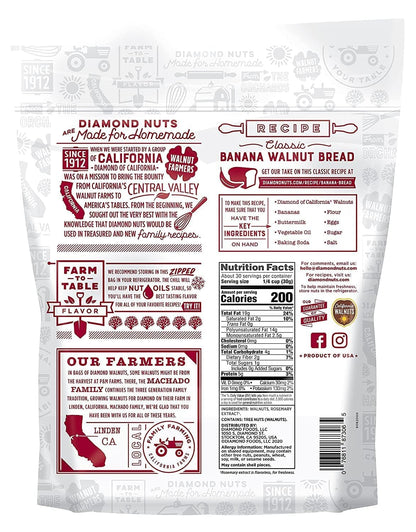 Diamond of California Shelled Walnut Halves and Pieces, pre-shelled raw walnuts for baking and snacking, 32 oz, unsalted and non-gmo