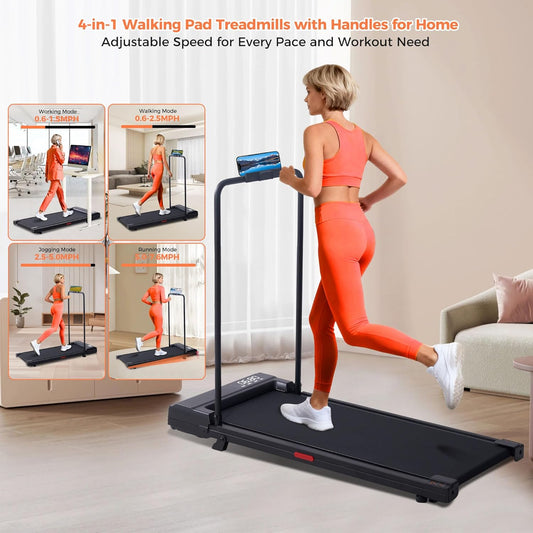 Walking Pad Treadmill with Handle Bar, 2026 Upgrade Portable Under Desk Treadmill for Home Small with Handles, 3.0HP Walking Pad for Home, 0.6-7.6MPH, 350LBS