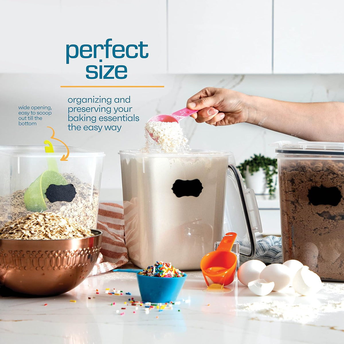 Flour Sugar Storage Containers (5.3L/4pk) Great Rice Canisters Sets For The Kitchen pantry, Large Food Storage Containers With Lids Airtight