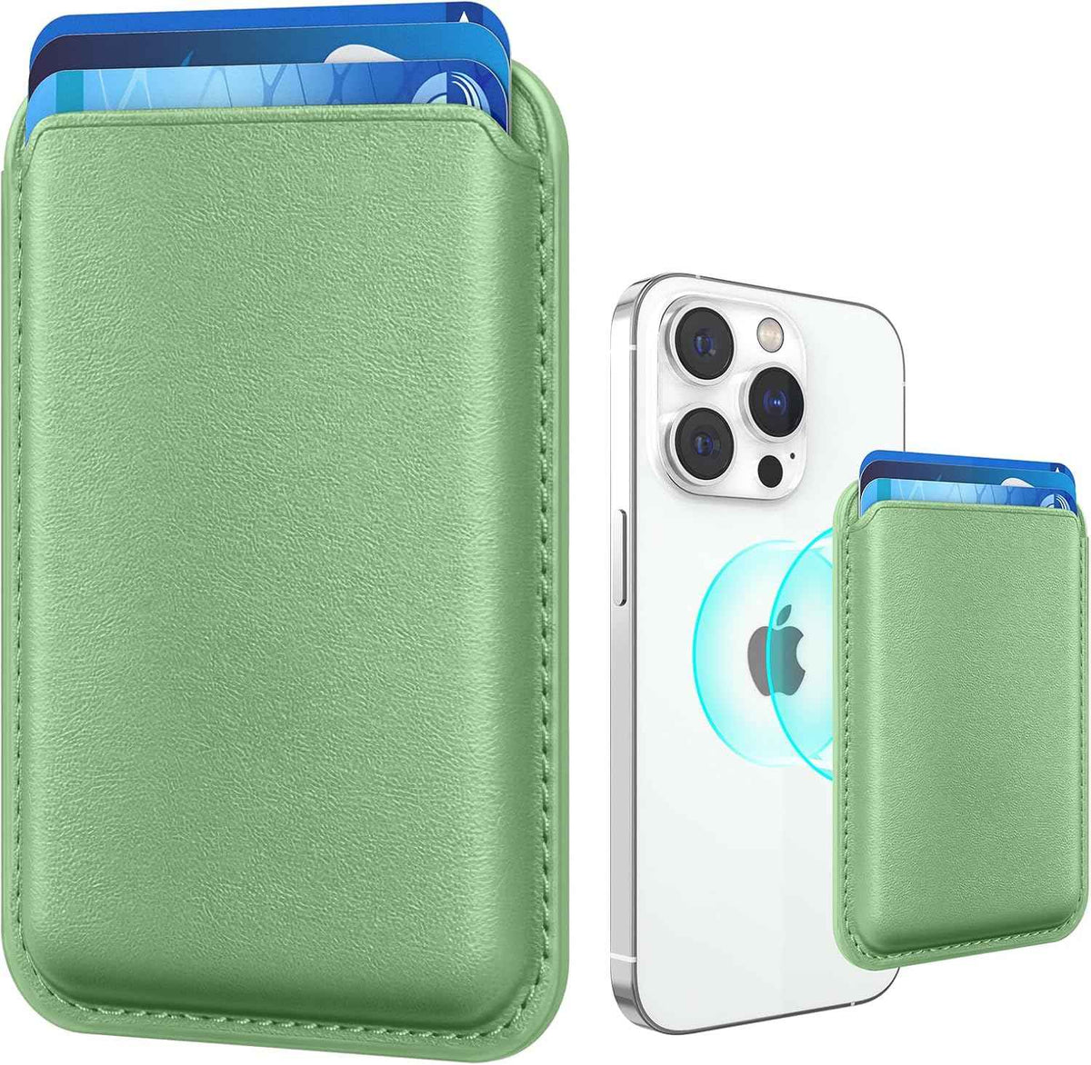 Stronger Magnetic RFID Leather Mag-Safe Card Holder for iPhone 16 Series, Mag-Safe Accessories Stick on Series of iPhone 17/16/15/14/13/12 and Pro/Promax, Black