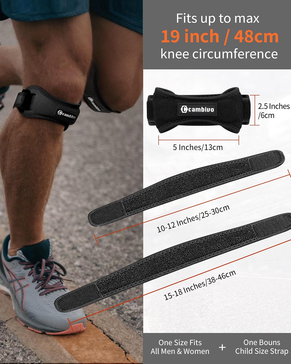 CAMBIVO 2 Pack Knee Braces for Women and Men, Patella Knee Support Strap, Basketball, Running, Hiking, Volleyball, Tennis, Squats