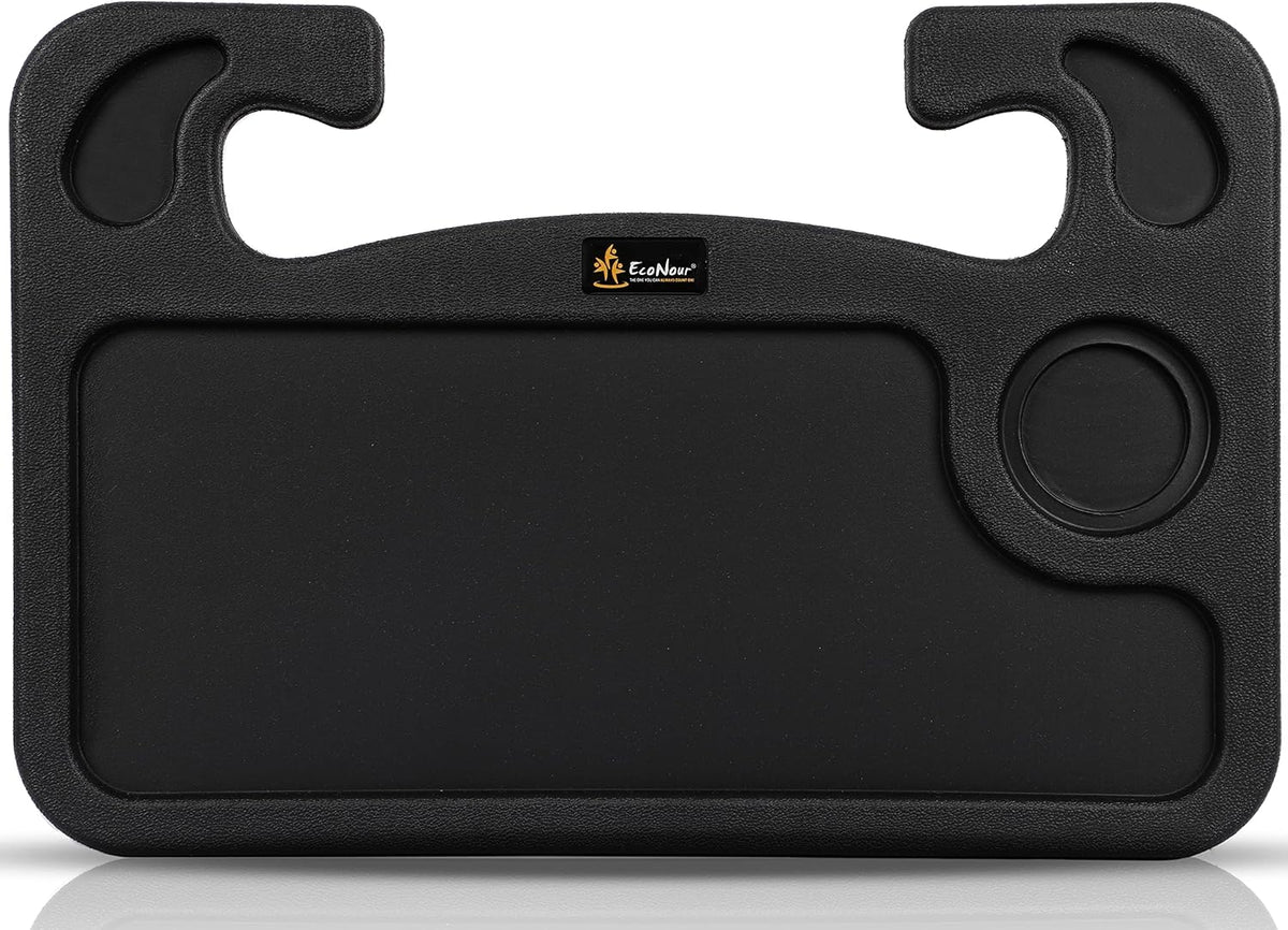 EcoNour 2 in 1 Car Steering Wheel Desk | Tray for Laptop Car Mount with Pen Holder | Desk Console for Car | Food Tray for Eating with Drinks Holder | Multipurpose Travel Car Accessories