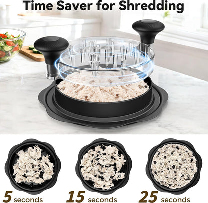 10" Pro Chicken Shredder Tool Twist Large for Kitchen, BPA-Free Food-Safe Meat Grinder, Visible Chicken Breast Meat Shredder with Strong Anti-Slip Bottom & Ergonomic Handle, Black