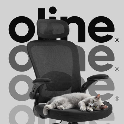 Oline ErgoAir Ergonomic Office Chair – Adjustable Lumbar Support, Flip-Up Armrests, Mesh Computer Desk Chair, Swivel Rolling Executive Gaming Chair for Home & Office (Black)