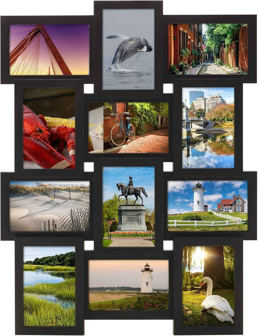 Melannco 18x23 Inch Black Collage Picture Frame - Multi-photo Frame with 12 Openings - Six 6x4 and Six 4x6 Slots - Wall Mounted Gallery Frame for Family Photos - Home Decor Multi-picture Frame