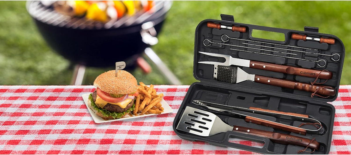 Cuisinart 13-Piece Grill Tool Set, Stainless-Steel BBQ Utensils & Accessories - Cart Shape