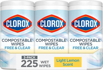 Clorox Free & Clear Cleaning Wipes, Light Lemon Scent, 75 Count, Pack of 3 (Pack May Vary)