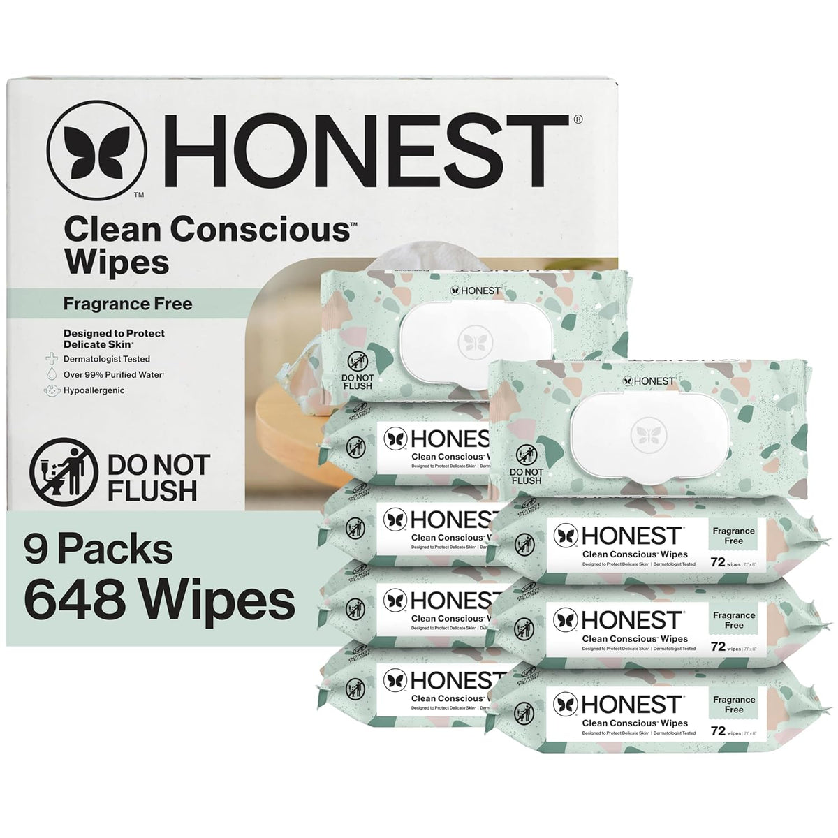 Honest Company Hypoallergenic Baby Wipes for Sensitive Skin, Fragrance-Free, 576 Count (6 Packs of 96)