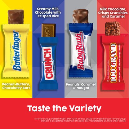 Butterfinger, CRUNCH, Baby Ruth, 100 Grand Fun Size Assorted Candy Bars, Great for Sharing, Bulk 60 Count Pack, 37.2 oz