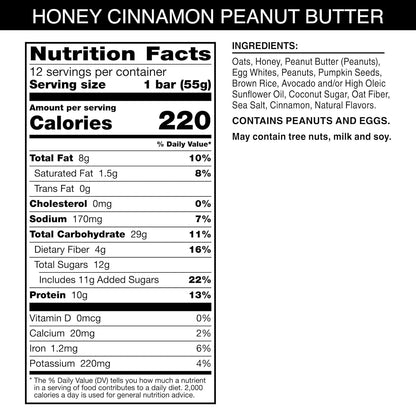 rxbar nut butter and oat honey cinnamon peanut butter protein snack bars 12 count 23.2oz box