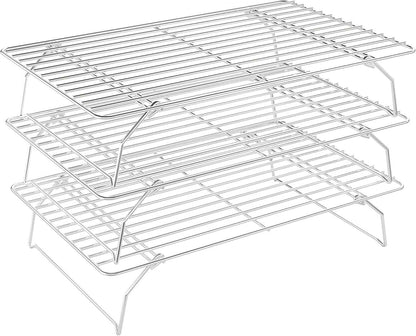 2PCS Cooling Racks for Cooking and Baking - 10" x 15"Heavy Duty Stainless Steel Wire Rack for Baking, Grilling, Roasting - Oven & Dishwasher Safe - Fits Jelly Roll Sheet Pan-Silver