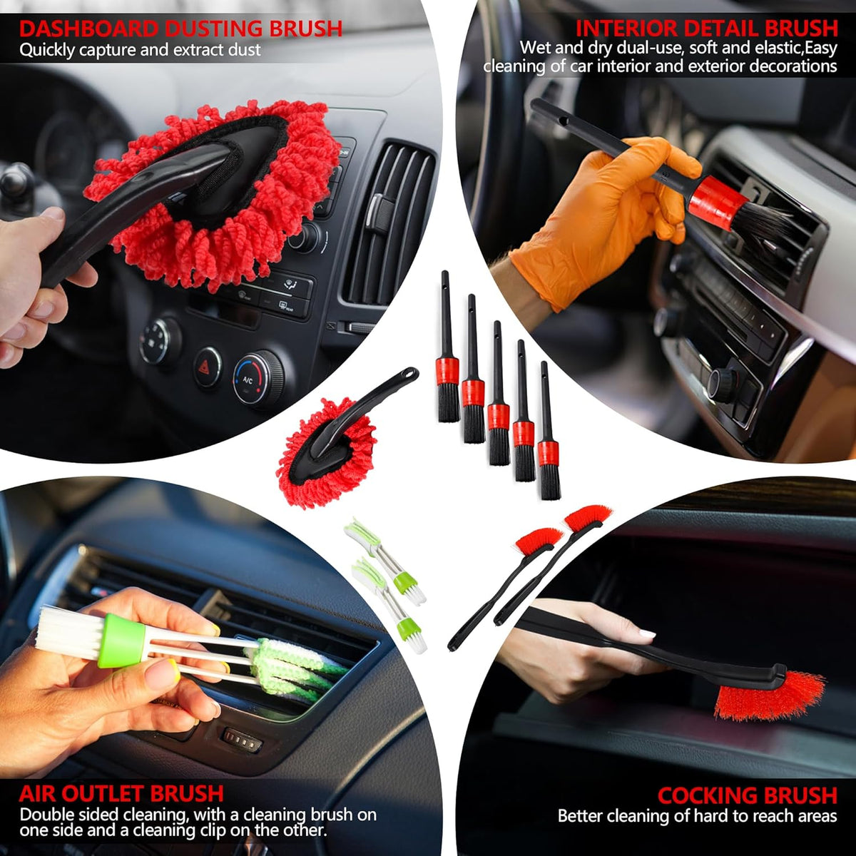35Pcs Car Detailing Kit, Car Cleaning Kit with Windshield Cleaning Tool and Tool Box, Interior & Exterior Auto Care Supplies and Brushes (B：35PCS-R)