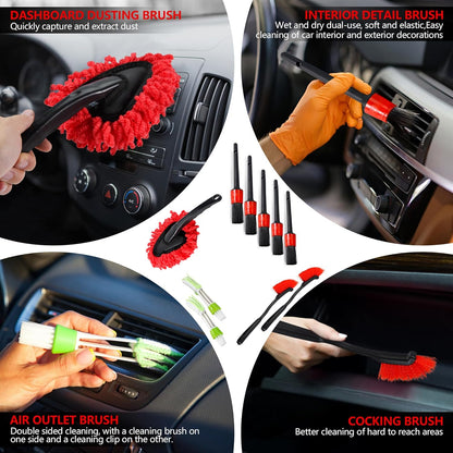 35Pcs Car Detailing Kit, Car Cleaning Kit with Windshield Cleaning Tool and Tool Box, Interior & Exterior Auto Care Supplies and Brushes (B：35PCS-R)