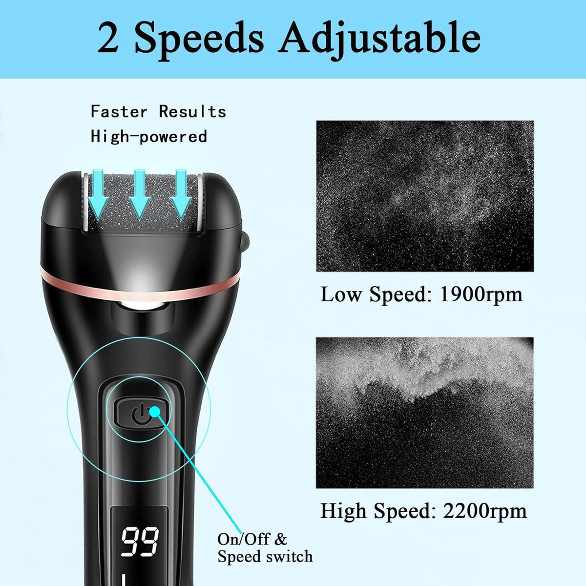 Callus Remover for Feet Electric Foot File, 13-in-1 Professional Pedicure Tools Foot Care Kit, Foot Scrubber Pedi for Hard Cracked Dry Dead Skin, 3 Rollers, 2 Speed, Battery Display (Black)
