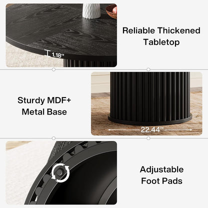 Tribesigns 47.24-Inch Black Round Dining Table for 4-6 People, Modern Fluted MDF + Metal Base Kitchen Table, Sturdy Circle Dining Room Furniture, Black