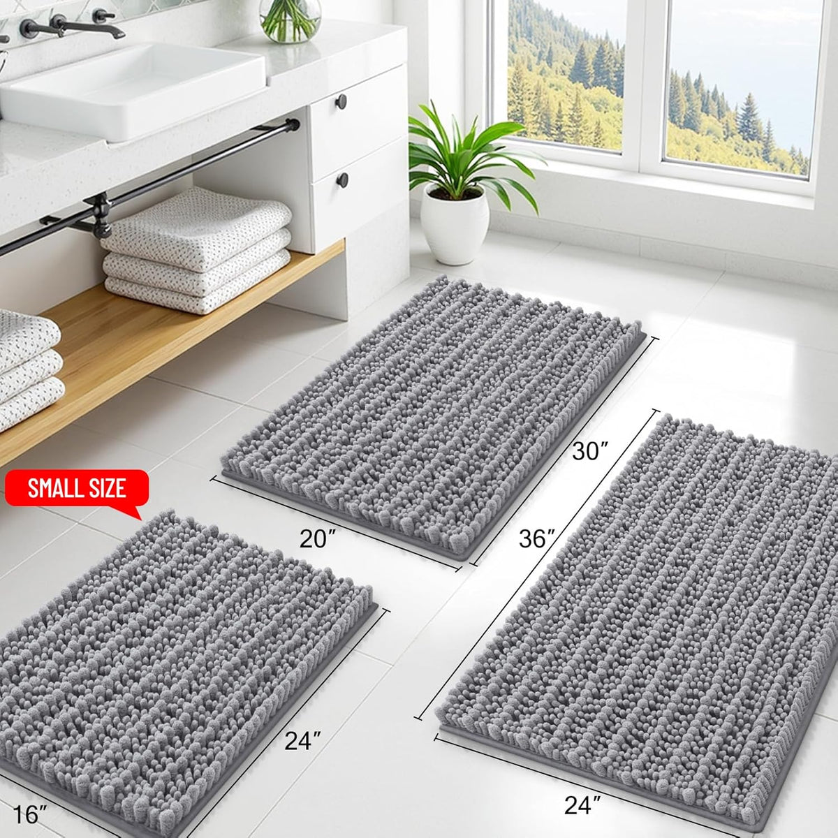 Smiry Bathroom Rugs Mat 30x20, Extra Soft Absorbent Chenille Bath Rugs, Non Slip Rubber Backing Machine Washable Quick Dry Bath Mats for Bathroom Floor, Tub, Shower, Home Decor Accessories, Grey