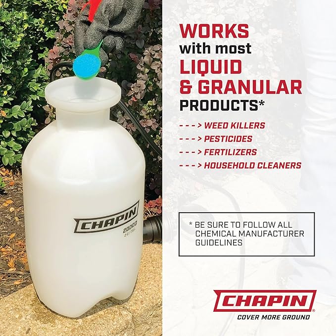 Chapin 20000 Made in USA 1 -Gallon Lawn and Garden Pump Pressured Sprayer, for Spraying Plants, Garden Watering, Weeds and Pests, Polypropylene, Translucent White - Cart Shape