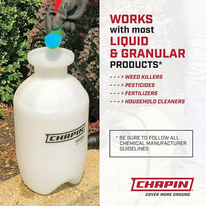 Chapin 20000 Made in USA 1 -Gallon Lawn and Garden Pump Pressured Sprayer, for Spraying Plants, Garden Watering, Weeds and Pests, Polypropylene, Translucent White - Cart Shape