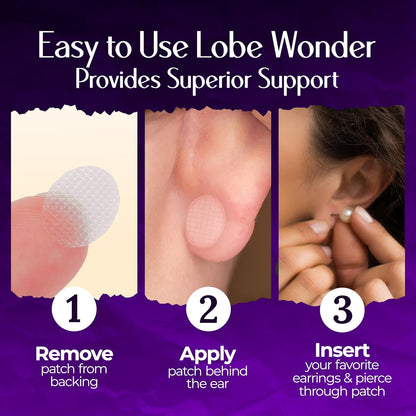 Lobe Wonder - The ORIGINAL Ear Lobe Support Patch for Pierced Ears - Eliminates the Look of Torn or Stretched Piercings - Protects Healthy Ear Lobes from Tearing - 60 Patches - Clear & Latex-Free