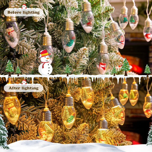 Vintage-Christmas-Lights-Indoor-String-Lights, 7.5Ft C9 Christmas Snow Globe String Lights with Tree & Snow & Cute Ornaments, 8 Modes Battery Operated Lights for Tree Garland Fireplace Xmas Decor