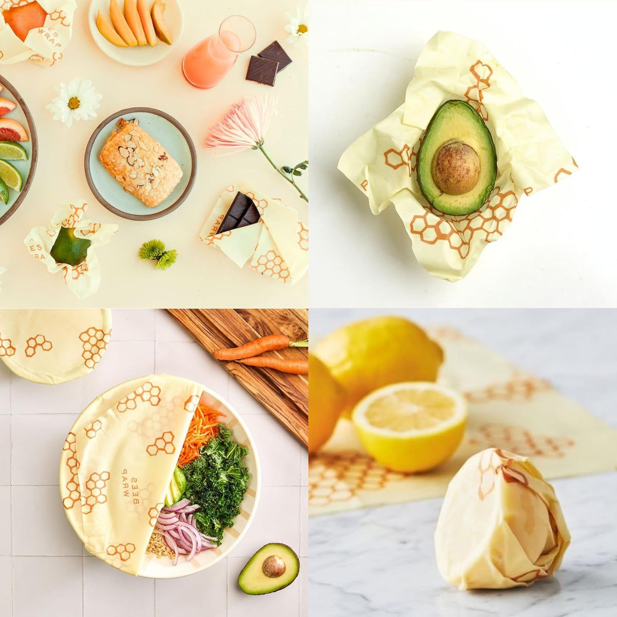 Bee's Wrap Beeswax Wraps for Food - Honeycomb 3 Pack (S, M, L) Made in USA Reusable & Organic Food Wraps, Sandwich Wrap & Bowl Covers - Eco-Friendly Alternative to Aluminum Foil & Plastic Wrap