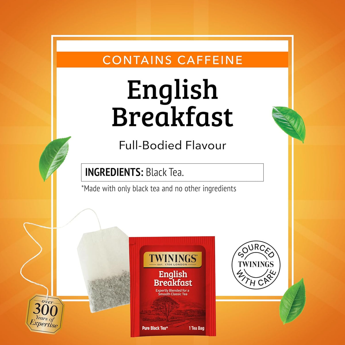 Twinings English Breakfast Black Tea Individually Wrapped Bags, 100 Count (Pack of 1), Smooth, Flavourful, and Robust, Caffeinated, Enjoy Hot or Iced, 100 Teabags