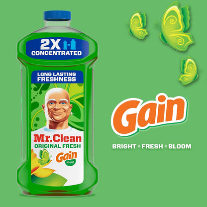 Mr. Clean All Purpose Cleaner, Floor Cleaner for Mopping Home, Bathroom, & Kitchen, Cleaning Liquid for Mop & Bucket, Cleaning Supplies, Multi-Surface Dilutable, Gain, 41oz