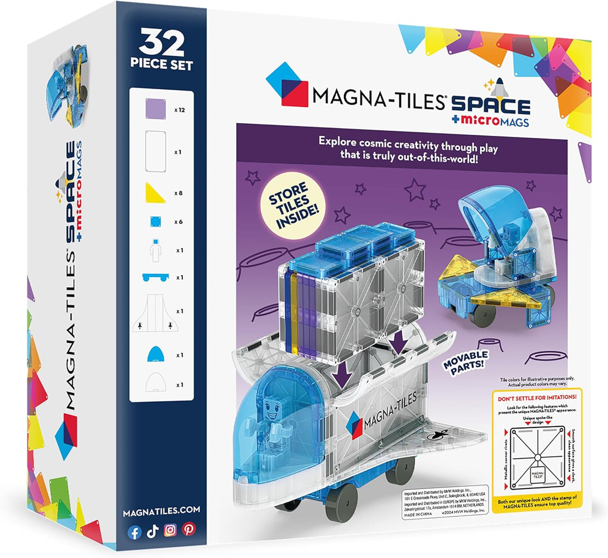 MAGNA-TILES Space 32-Piece Magnetic Construction Set, The Original Magnetic Building Brand