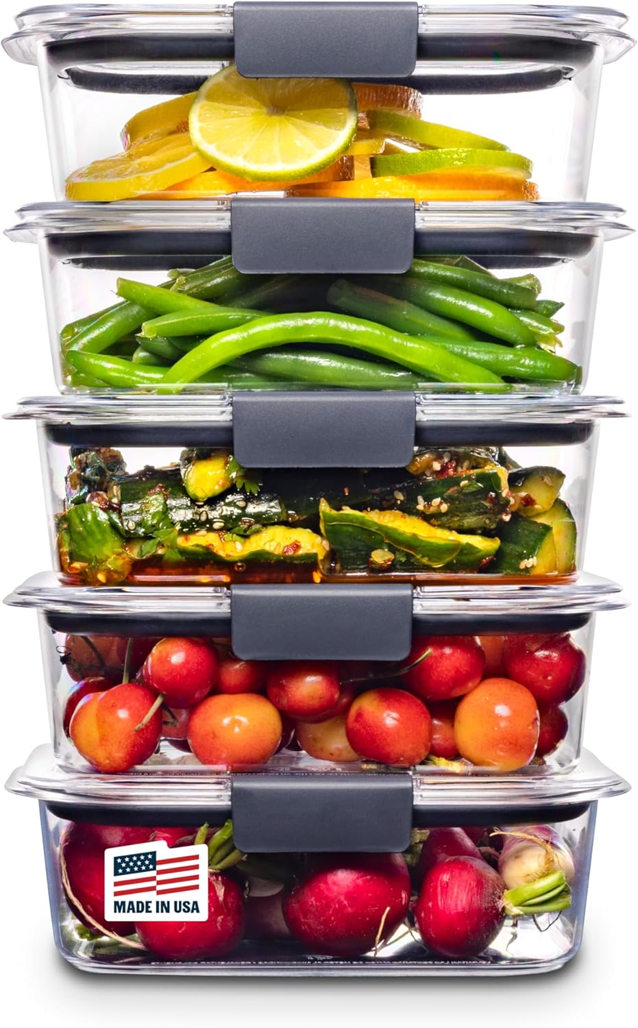 Rubbermaid Brilliance Tritan Plastic Food Storage Containers BPA Free Airtight Lids Ideal for Lunch Meal Prep & Leftovers Set of 5 (3.2 Cup)