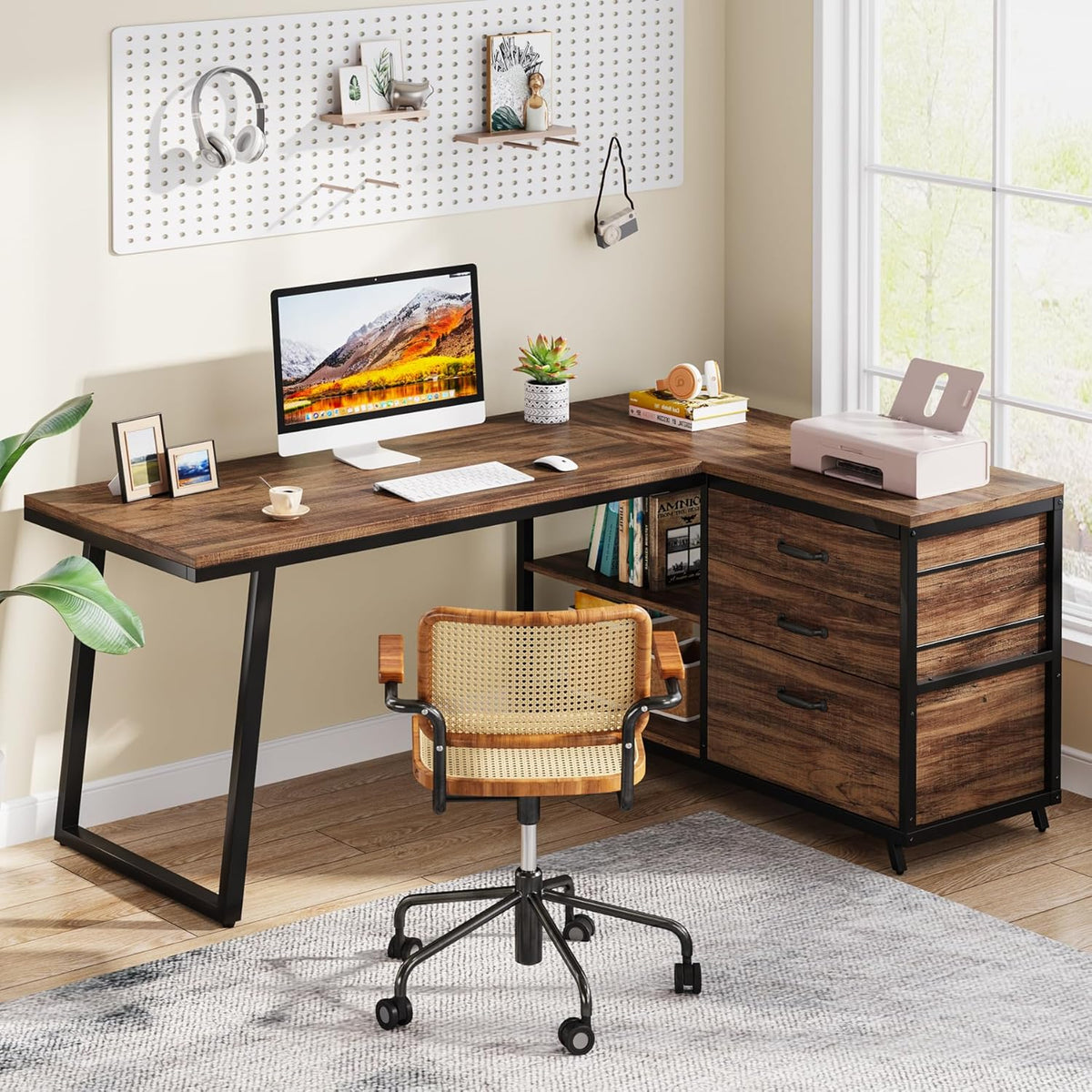 Tribesigns L-Shaped Computer Desk with 3 Drawers, Reversible Corner Home Office Desk with Shelves, 53-Inch Industrial PC Desk Study Writing Table Workstation for Small Space, Rustic Brown