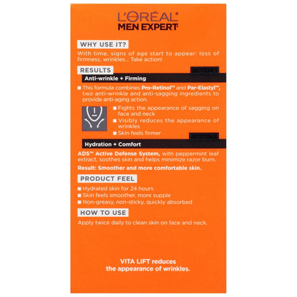 L'Oreal Paris Men Expert Vitalift Anti-Wrinkle & Firming Face Moisturizer with Pro-Retinol, 1.6 oz