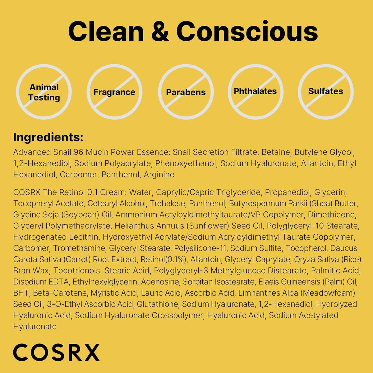 cosrx snail 96 mucin power essence 2ea & retinol 0.1% cream mini sample gift set for glass skin