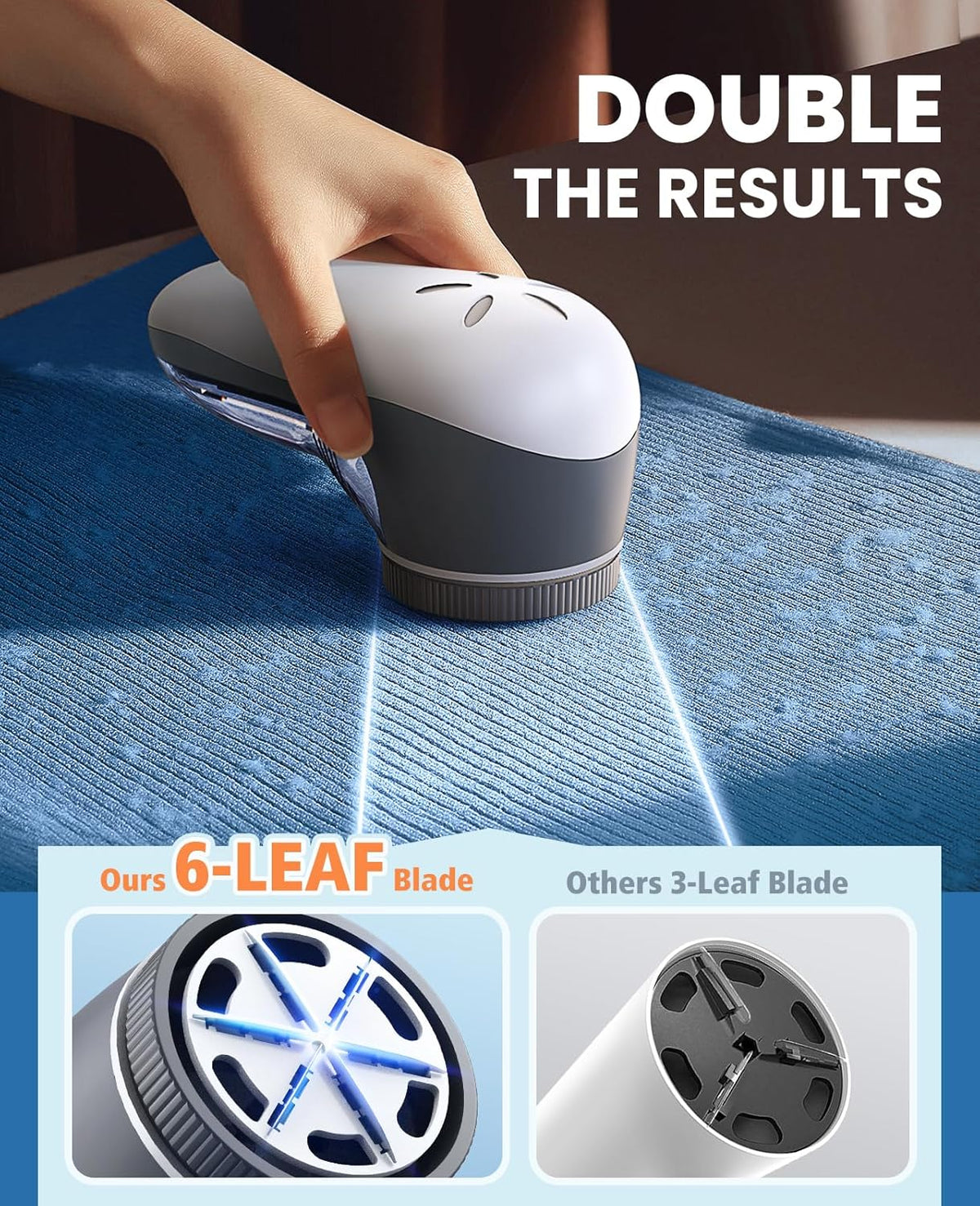 POPCHOSE Fabric Shaver, Sweater Shavers to Remove Pilling, Lint Shaver with 6-Leaf Blades, Electric Lint Remover for Clothes, Couch, Furniture, Fuzz, Lint Ball, Pillings, USB Rechargeable