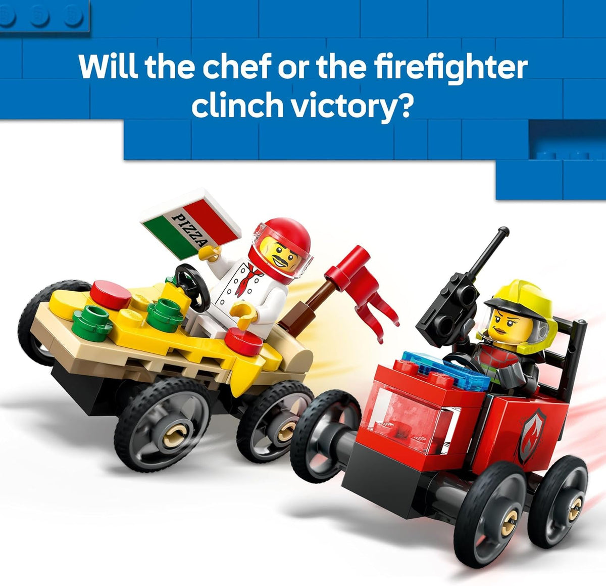 LEGO City Pizza vs. Fire Truck Race Car Pack Toy - Building Toy for Kids, Boys and Girls, Ages 5+ - Gift for Birthdays and Holidays - Includes Chef and Firefighter Minifigures - 60458