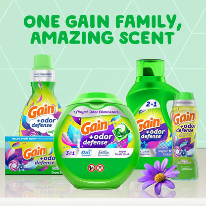 Gain + Odor Defense Liquid Laundry Detergent Super Fresh Blast Scent, HE Compatible, 107 Loads 154 fl oz, Gain Laundry Detergent, Liquid Laundry Detergent