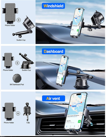 Qifutan Dash Mounted Holders Phone Holders for Your Car Phone Mount for Car Windshield Dashboard Air Vent Universal Desk Mounts Hands Free Automobile Cell Phone Holder Fit for iPhone Smartphone