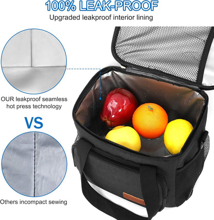 Femuar Reusable Lunch Box for Men/Women - Insulated Lunch Bag Leakproof Lunchbox for Work Office Picnic Beach - Freezable Lunch Cooler Bag with Adjustable Shoulder Strap - Black