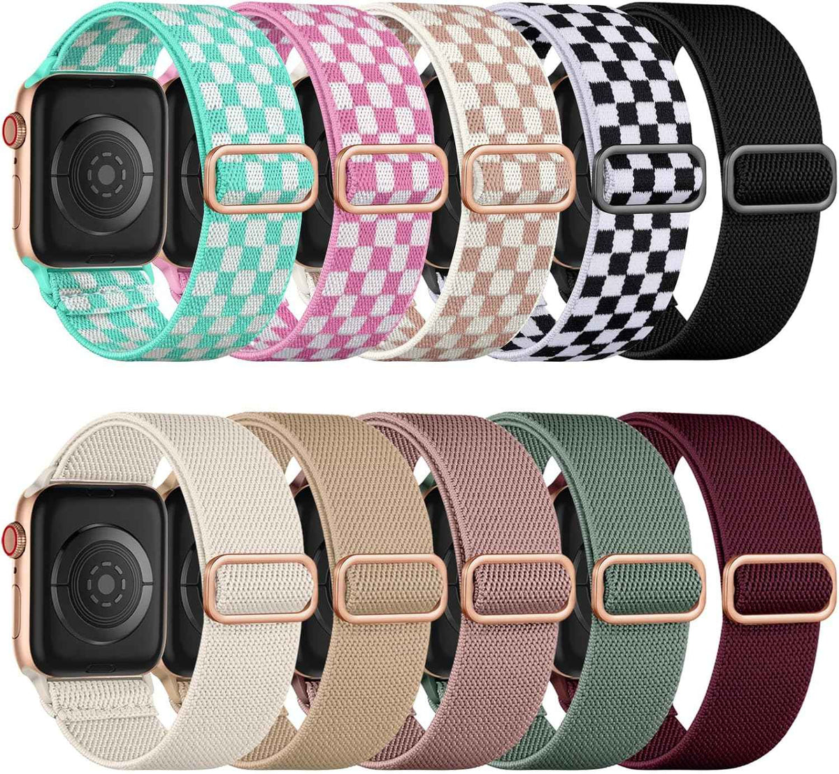 Maledan 10 Pack Stretchy Solo Loop Compatible with Apple Watch Band 40mm 38mm 41mm 42mm 44mm 45mm 46mm 49mm Women Men,Soft Nylon Elastic Braided Strap for iWatch Series 11 10 9 8 7 6 5 4 3 2 1 SE Ultra