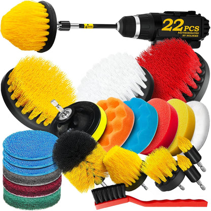 Holikme 22-piece drill cleaning attachment set, car polishing pad kit, wax applicator pad, and cleaning supplies