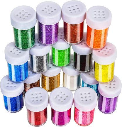LEOBRO Glitter, 18 Pack Fine Glitter, Craft Glitter Powder Shake Jar, Multi Assorted Set Extra Fine Glitter for Resin Art Crafts Tumbler Scrapbook Jewelry Making, Body Face Hair Glitter, 15g/ Bottle,