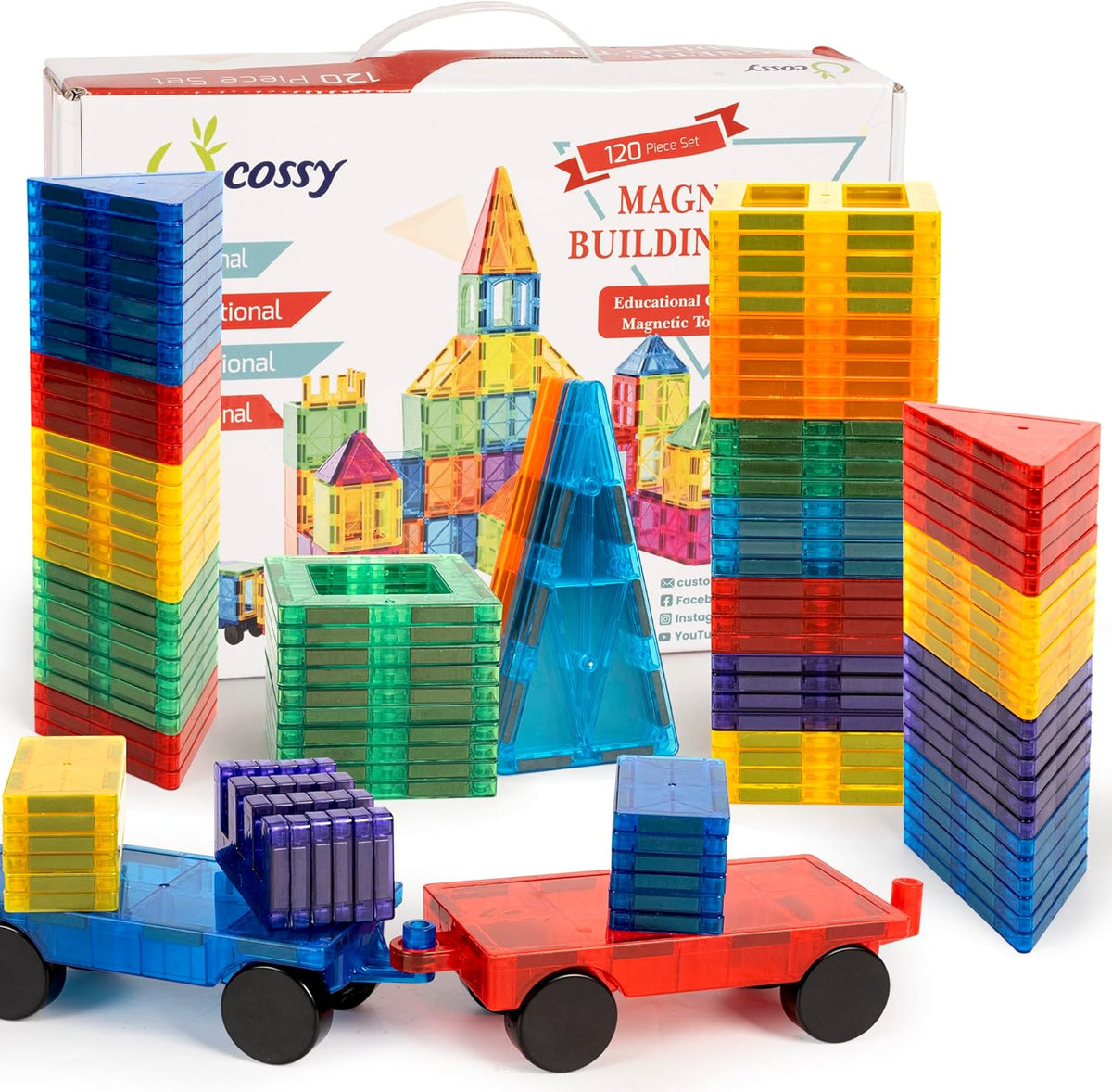 cossy 120Pcs Magnetic Tiles Magnetic 3D Building Blocks Set Educational Construction Toys for 3 4 5 6 7 8 Year Old Boy and Girl with Stronger Magnets, Educational Toys, Recreational, Conventional