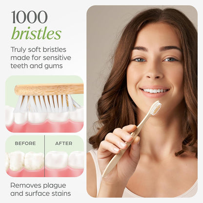 Bamboo Toothbrushes 10 Pack - BPA Free Soft Bristles Toothbrushes, Eco-Friendly, Natural Wooden Toothbrush
