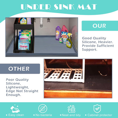 URMONA Waterproof Silicone Under Sink Mat 31'' x 22'' Shelf Liner for Kitchen and Bathroom, Cabinet and Counter Protector, Storage and Organizers, Litter Mat, Pet Cat Puppy Essentials(Dark Grey)