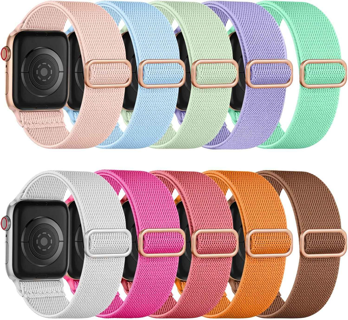 Maledan 10 Pack Stretchy Solo Loop Compatible with Apple Watch Band 40mm 38mm 41mm 42mm 44mm 45mm 46mm 49mm Women Men,Soft Nylon Elastic Braided Strap for iWatch Series 11 10 9 8 7 6 5 4 3 2 1 SE Ultra