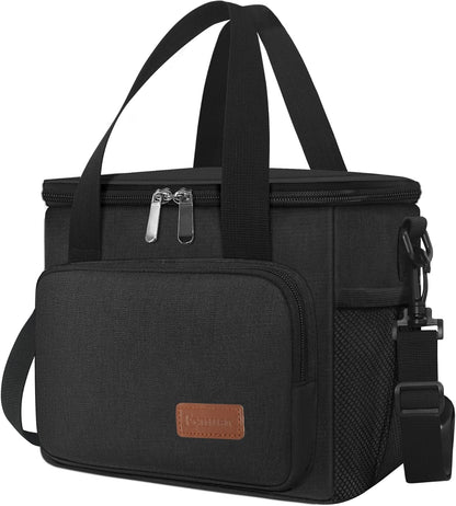Femuar Reusable Lunch Box for Men/Women - Insulated Lunch Bag Leakproof Lunchbox for Work Office Picnic Beach - Freezable Lunch Cooler Bag with Adjustable Shoulder Strap - Black