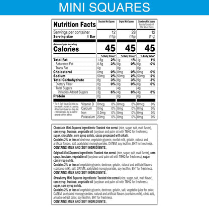 Kellogg's Rice Krispies Treats Mini Crispy Marshmallow Squares, Variety Pack, 20.1oz Box, 52 Bars, Chocolate, Original, Strawberry Flavors