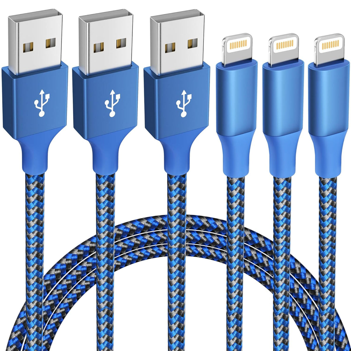 iphone 3 pack 10ft lightning nylon braided apple mfi certified fast charging cord