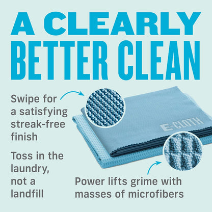 E-Cloth Microfiber Window Cleaning Cloth Kit - Glass Cleaning Cloth for Windows, Mirrors, Cars, Lenses, Eyeglasses, & More, Streak Free Clean, Machine Washable Reusable Towel - Alaskan Blue