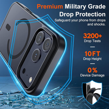 SUPFINE Magnetic for iPhone 17 Pro Max Case (Compatible with MagSafe)(Military Grade Drop Protection) Translucent Matte Shockproof with Anti-Fingerprint Phone Cover, Black