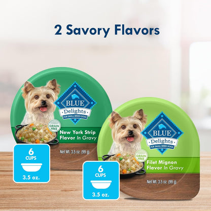 blue buffalo delights natural adult small breed wet dog food, variety pack, made with natural ingredients, filet mignon & new york strip recipe